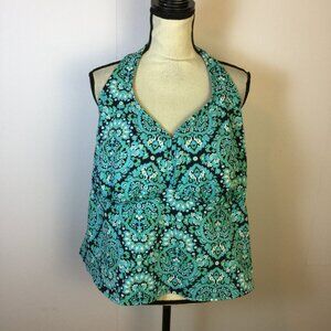 Land’s End Tankini Swim Top 20W Womans Plus Blue Floral Halter Neck Light Padded